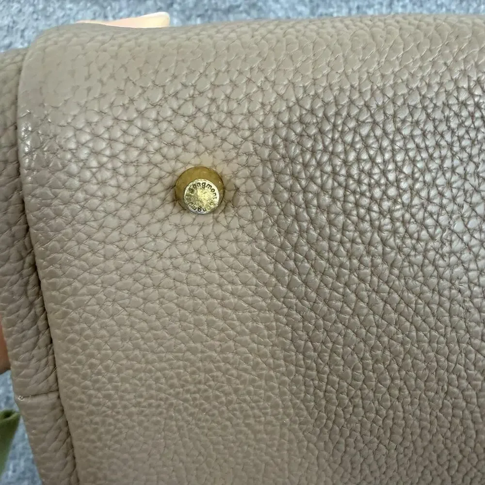 Songmont Mini Tote Bag in Taupe Pebbled Leather Top Handle Bucket Minimalist